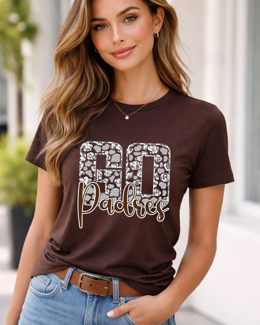 Go Padres Paisley on Chocolate Brown Bella Canvas T-Shirt