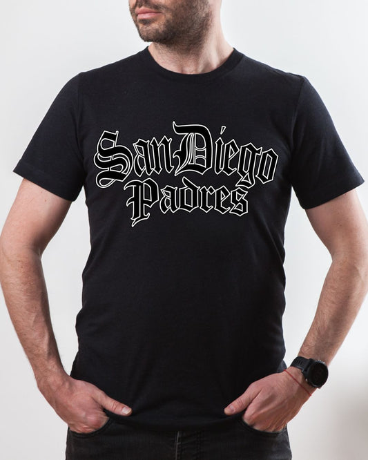 San Diego Chicano Font on Black Bella Canvas Men's T-shirt