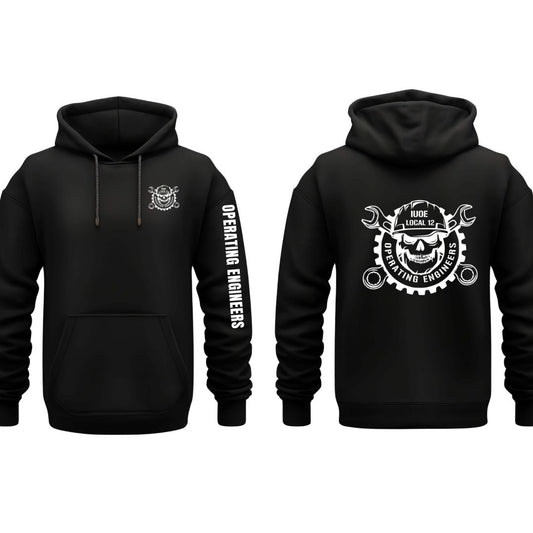IUOE Operating Engineers Local 12 Skull Gildan Hoodie with front pocket and back design