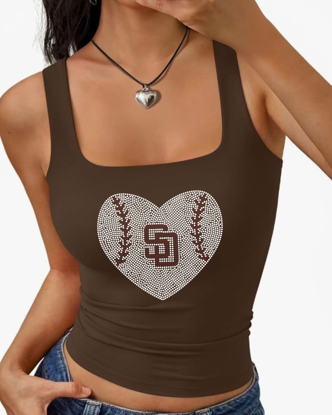 SD Rhinestone Heart Tank