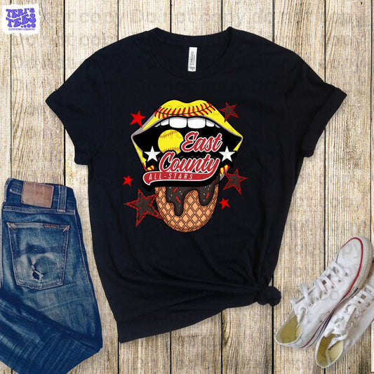 East County Softball Party Lips t-shirt