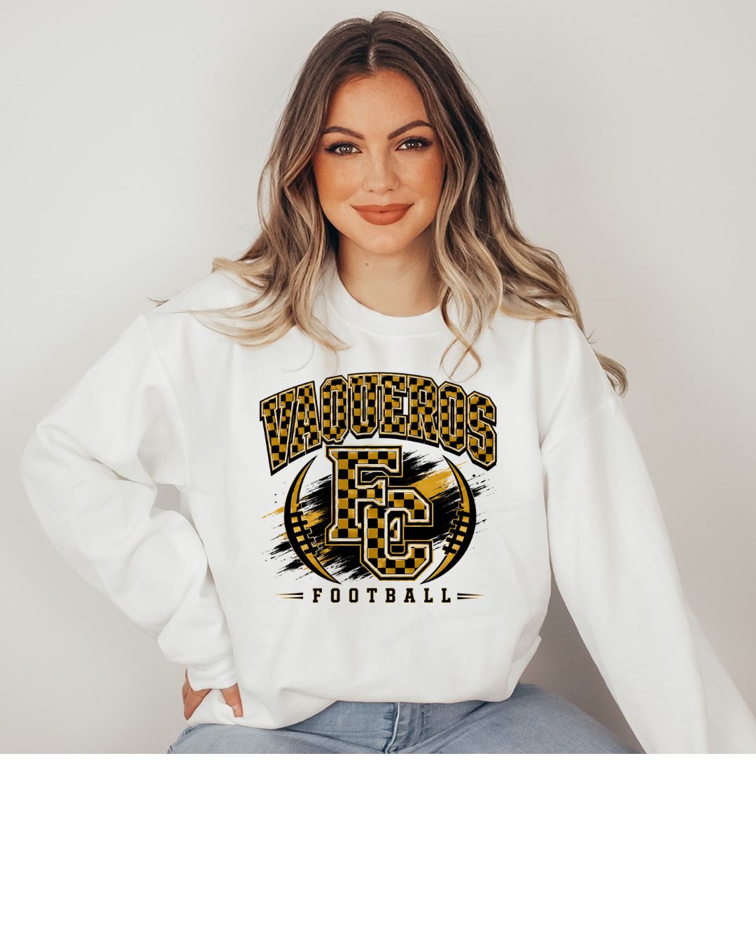 Vaqueros Highschool EC Checkerboard Crew Sweatshirt