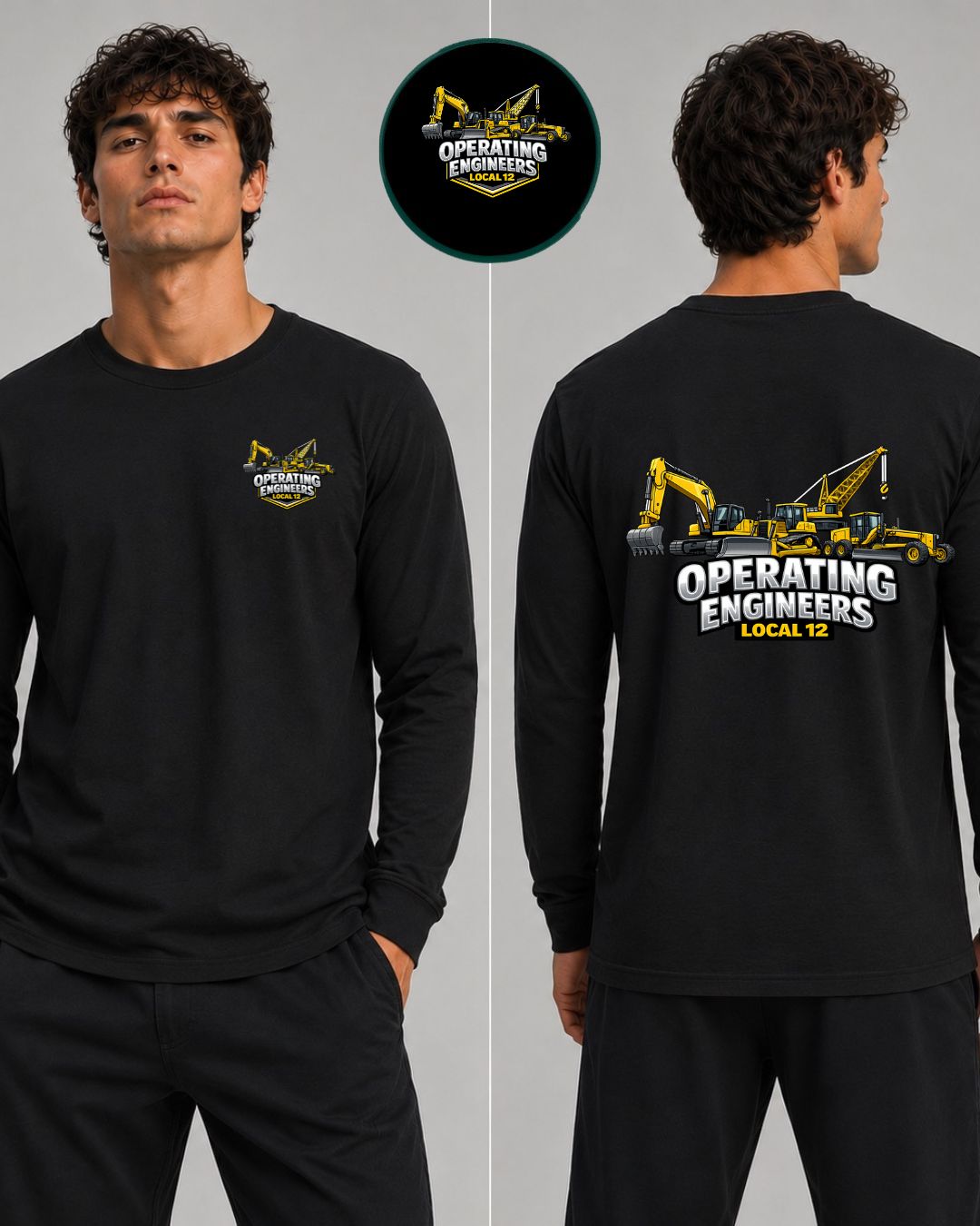 OE Local 12 Heavy Equipment with Motor Grader, Crane, Excavator Long Sleeve T-Shirt