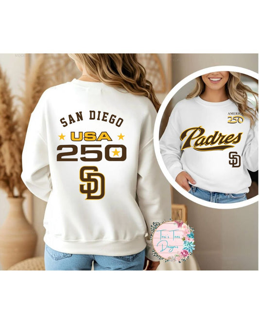 Padres Celebrating 250 years front & back logo Gildan Crew Sweatshirt