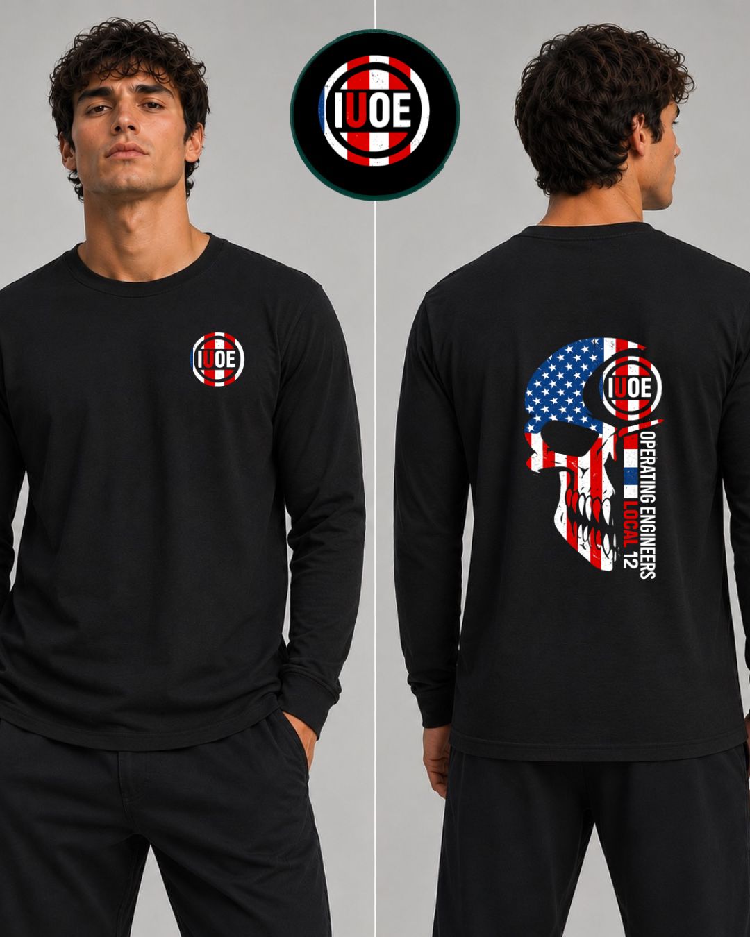 IUOE red white blue Skull Long Sleeve T-Shirt