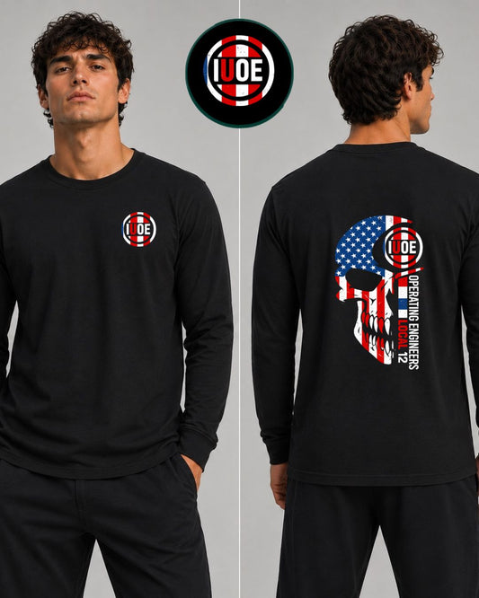 IUOE red white blue Skull Long Sleeve T-Shirt