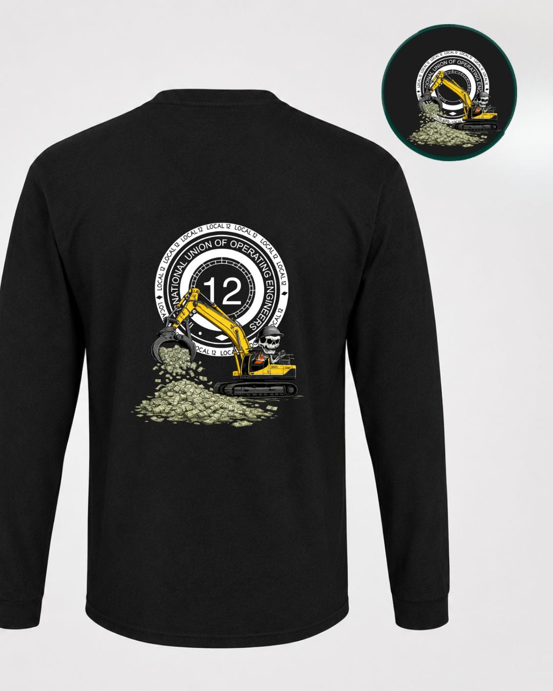 Excavator Skull Scraping $$ with 12 steam gauge Long Sleeve