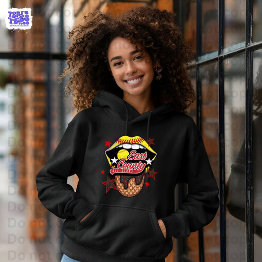 East County Softball Party Lips Hoodie