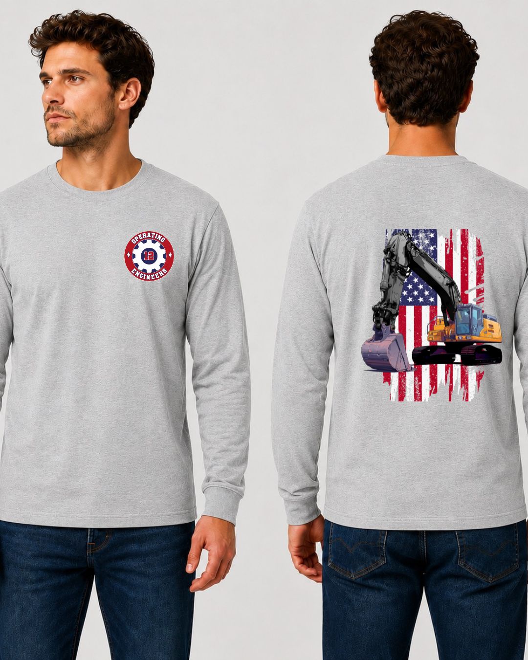 Operating Engineers Flag Excavator Long Sleeve T-Shirt