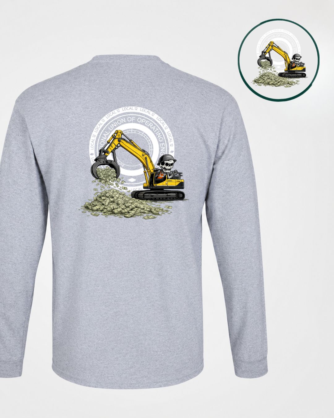Excavator Skull Scraping $$ with 12 steam gauge Long Sleeve