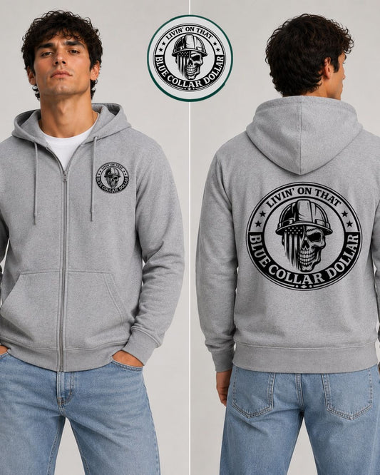 Livin on that Blue Collar Dollar Men's Zip-Up Hoodie