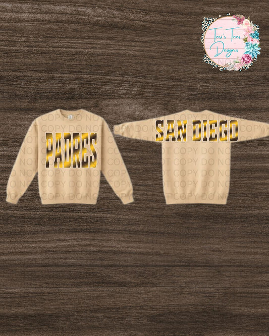 San Diego Padres 2-tone Ombre Large Print front & Back logo Unisex Gildan Crew
