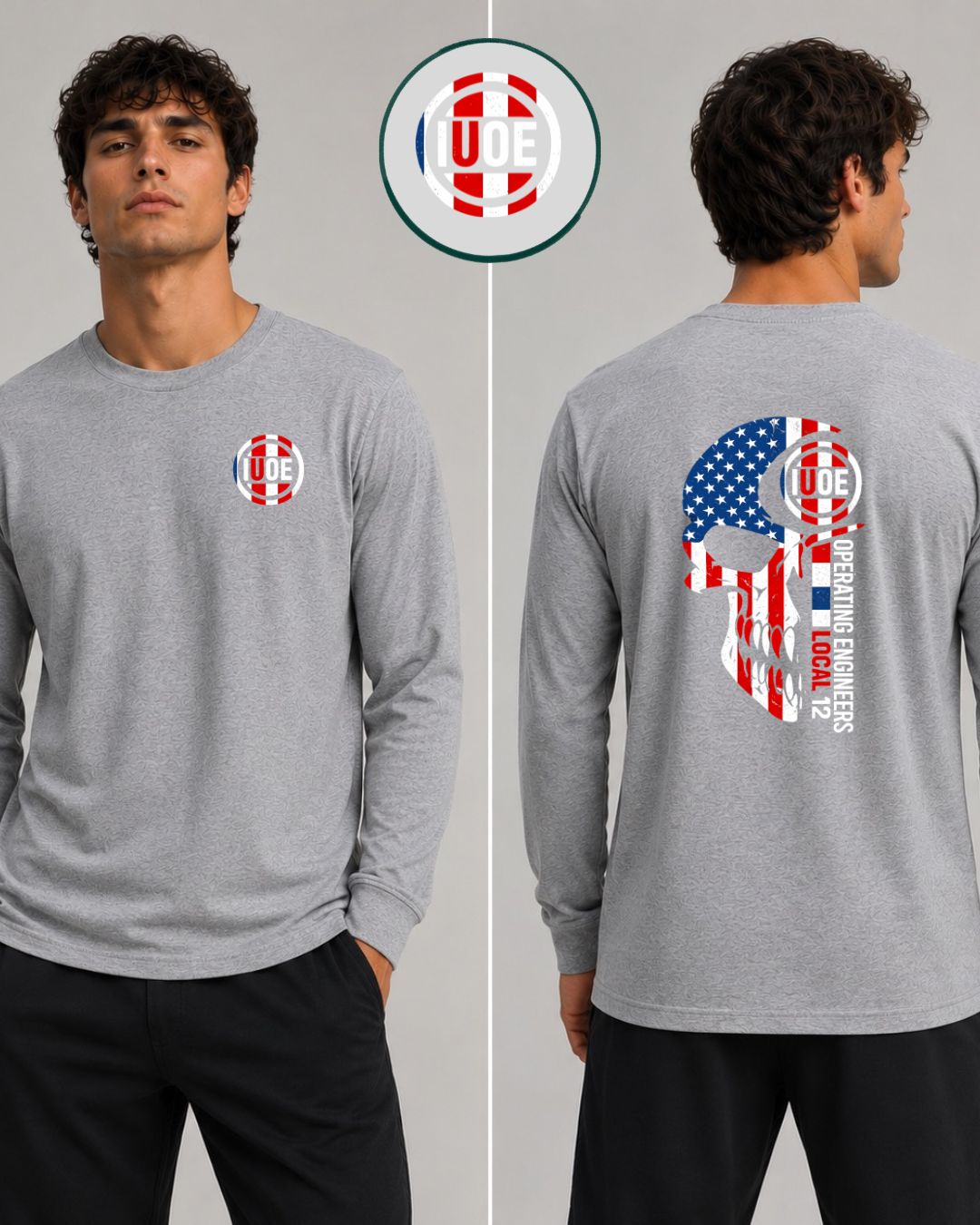 IUOE red white blue Skull Long Sleeve T-Shirt