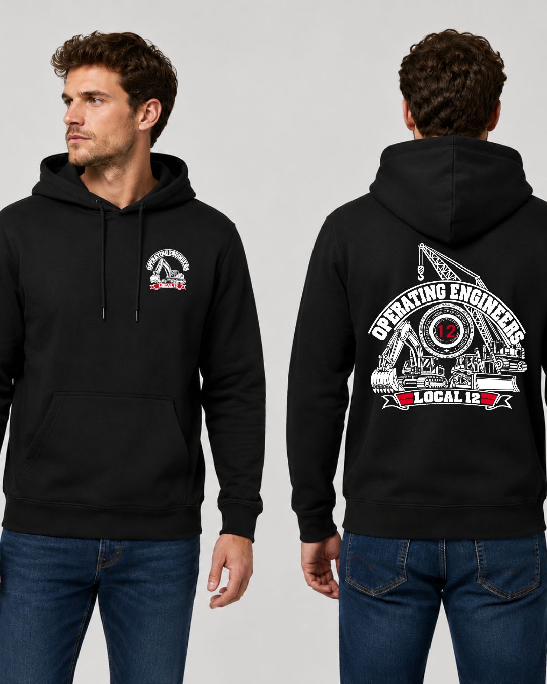 White Operating Engineers Steam Gauge with Heavy Equipment Hoodie