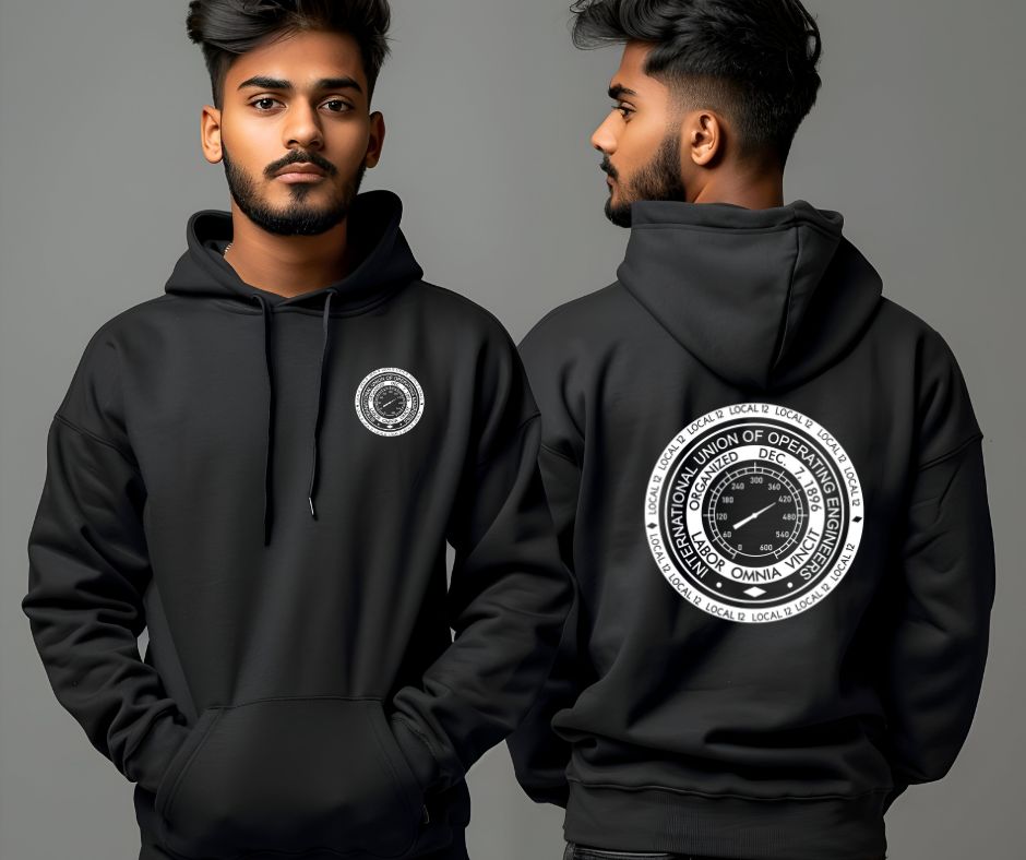 Operating Engineers Local 12 Gauge on Gildan Hoodie front and back logo