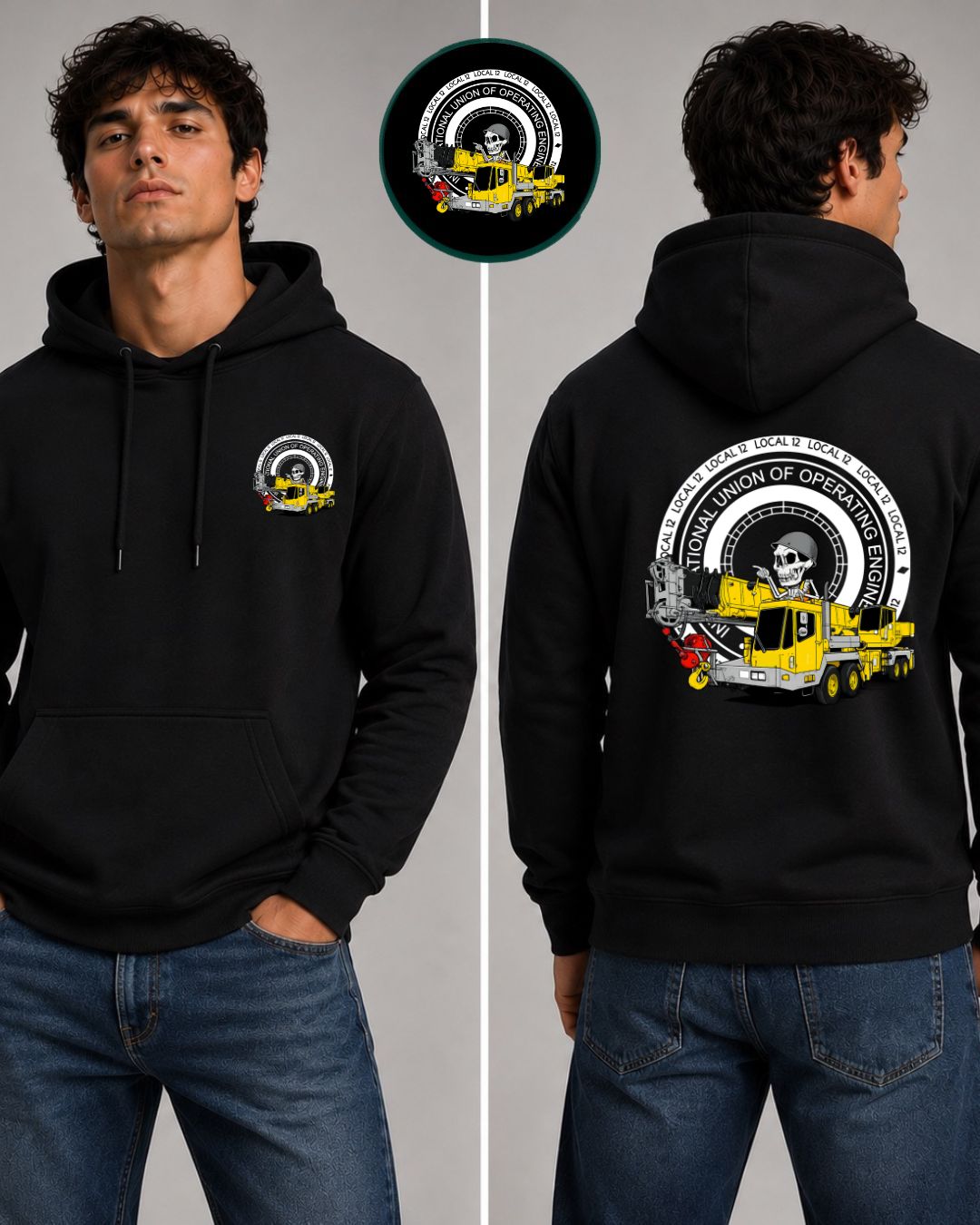 Hydraulic Crane Skeleton with 12 Steam Gauge Hoodie