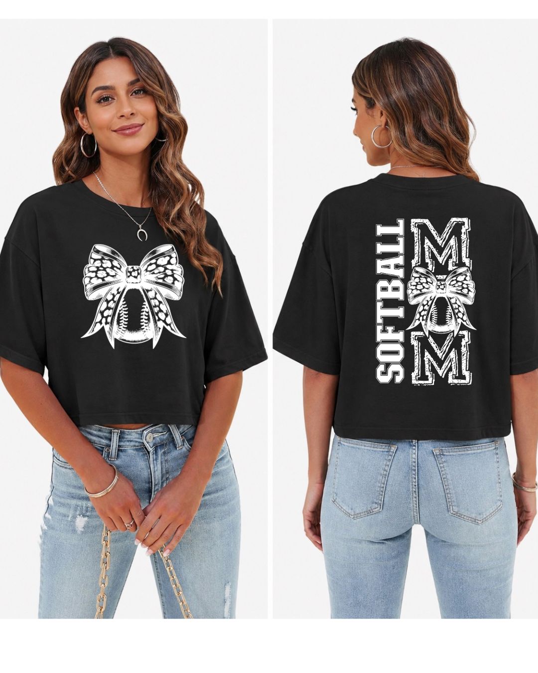 Softball Mom with front bow and back image
