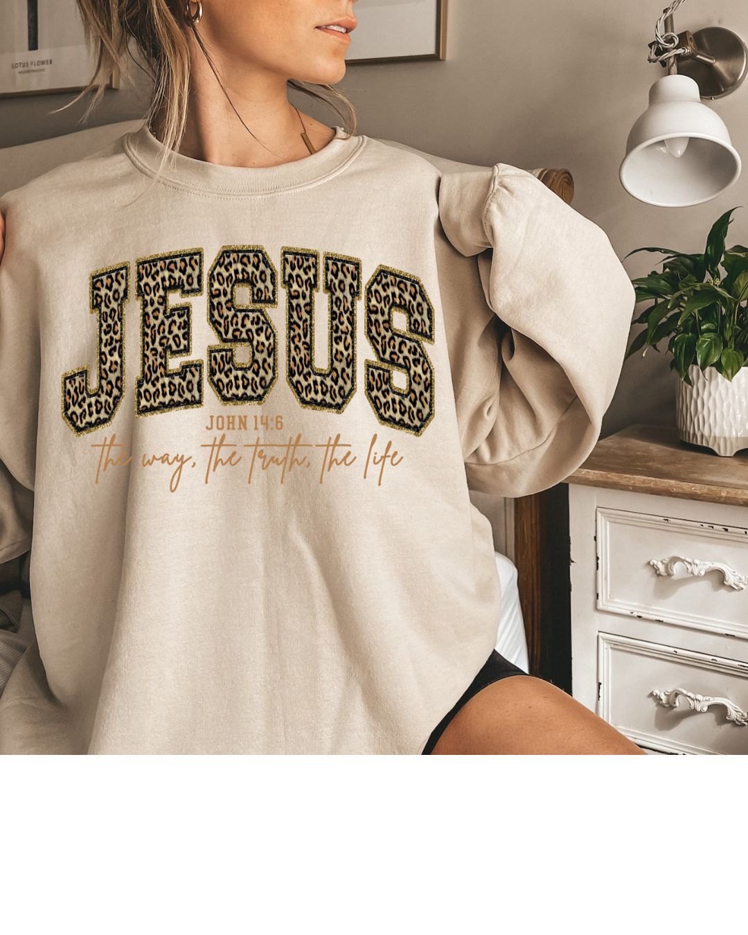 Jesus the Way The Truth The Life Leopard Crew Sweatshirt