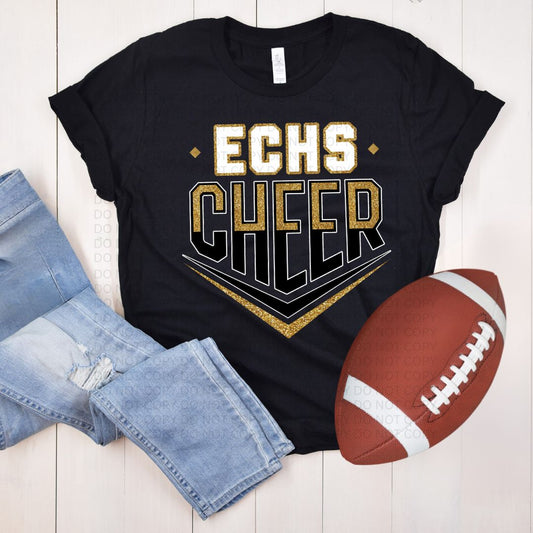 ECHS Cheer with Gold Glitter and White Lettering for ECHS