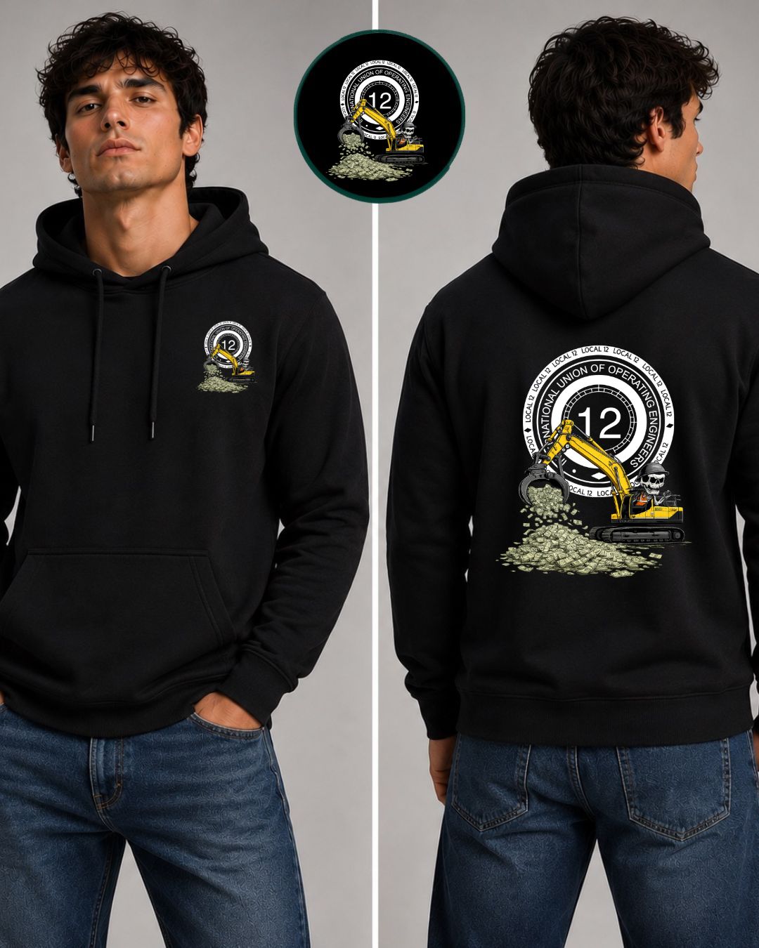 Excavator Skull Scraping $$ with 12 steam gauge Hoodie