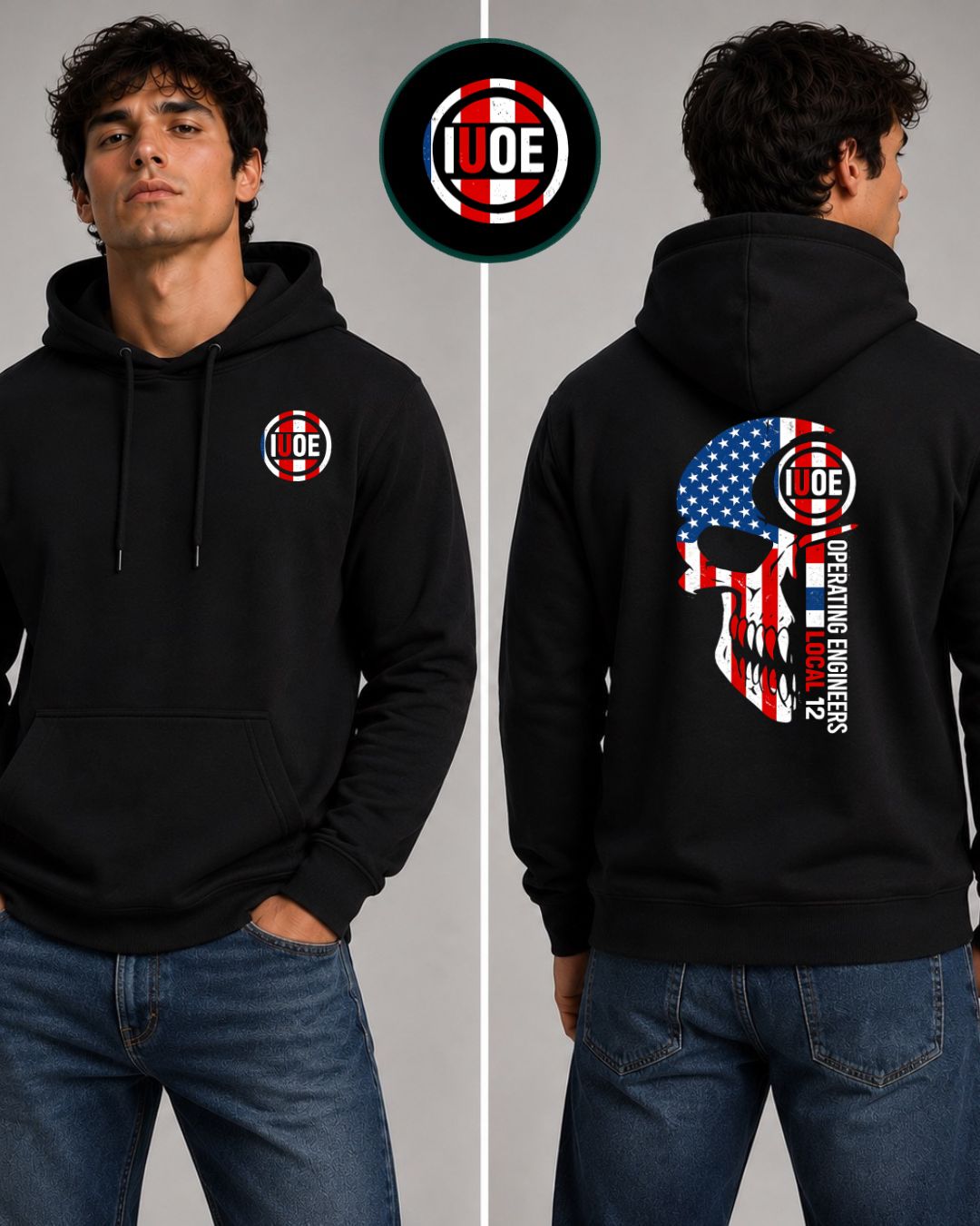 IUOE red white blue Skull Hoodie