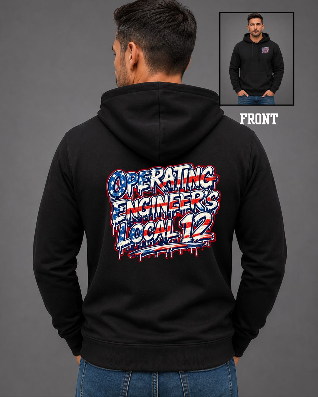 Red white blue operating Engineers Drip Hoodie