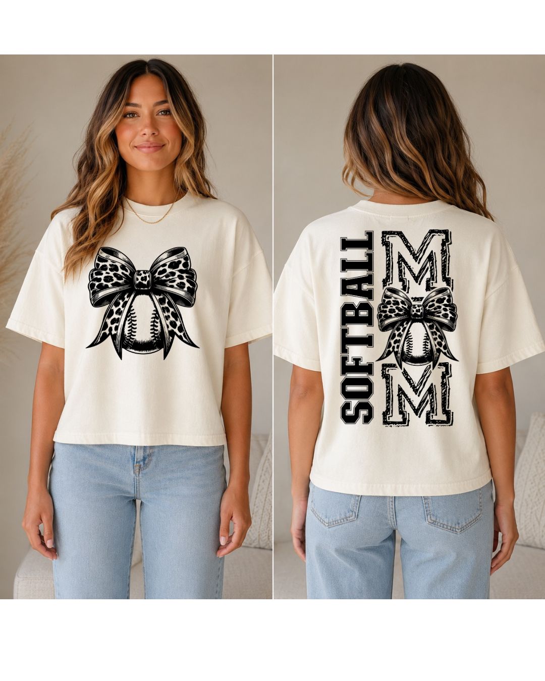 Softball Mom with front bow and back image