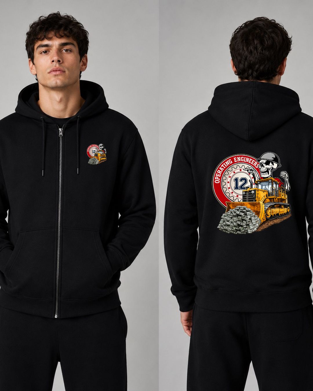 Operating Engineers IUOE The Working Class Shoveling Money Zip-Up Hoodie