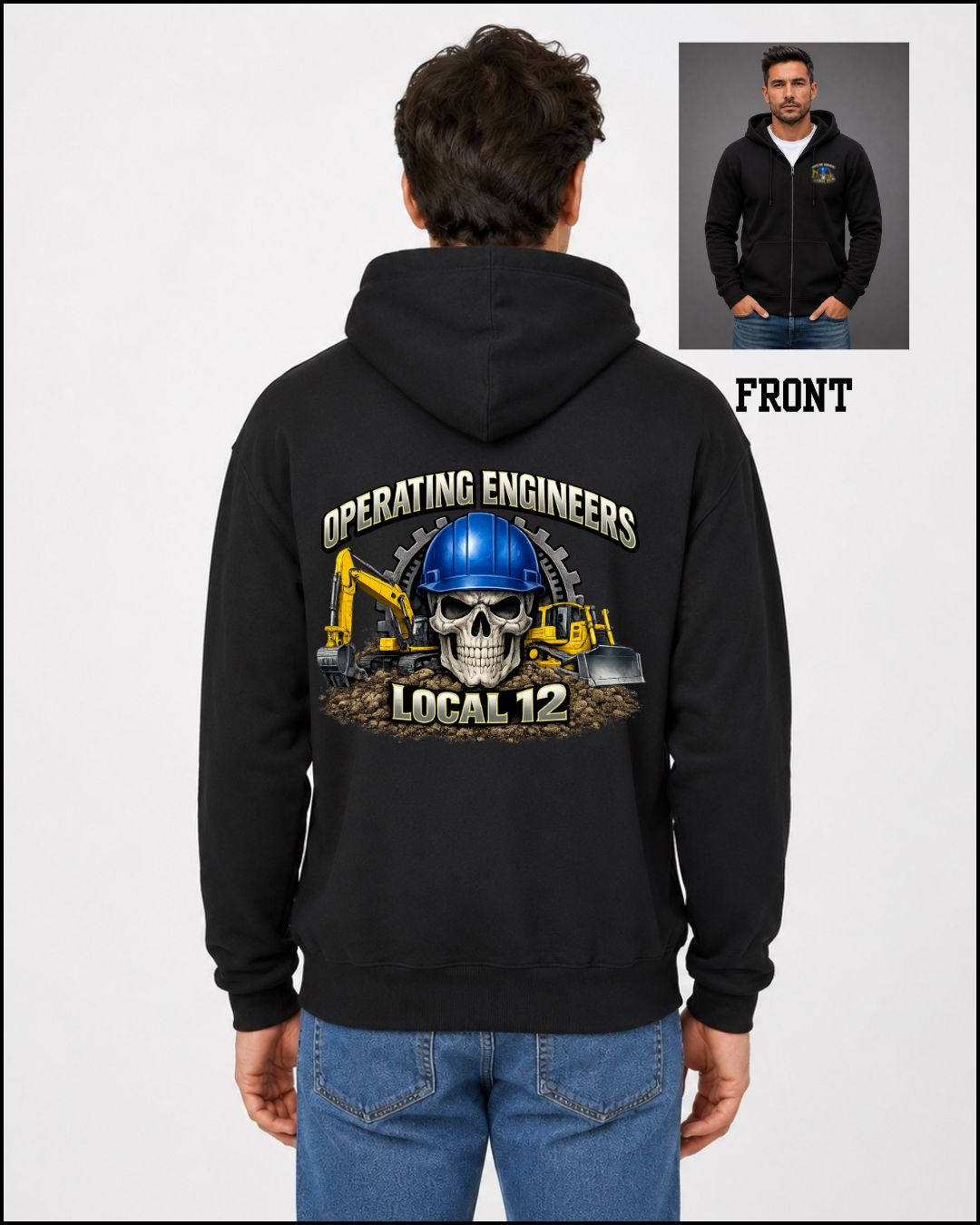 Operating Engineers Local 12 Skull Machinery Zip-Up Hoodie