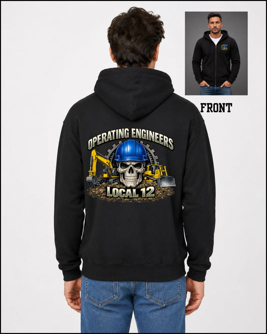 Operating Engineers Local 12 Skull Machinery Zip-Up Hoodie