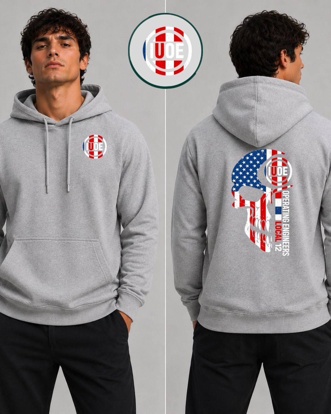 IUOE red white blue Skull Hoodie