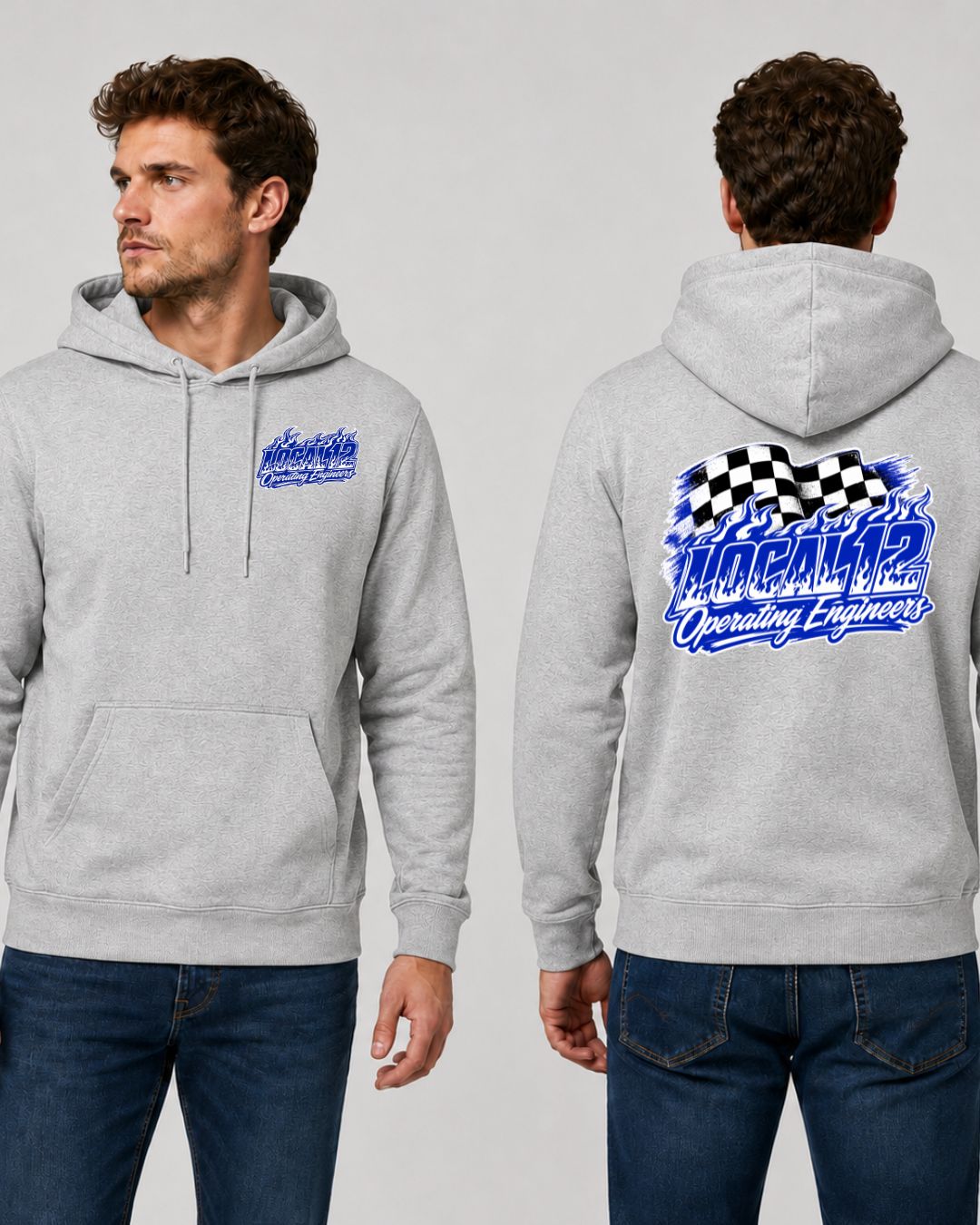 Checkered board Flames Local 12 Operating Engineers Hoodie
