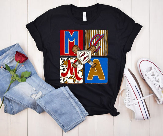 Mama Patchwork Print Baseball Bella Canvas T-Shirt