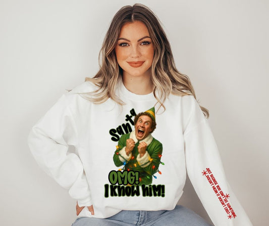 Santa Oh My God I know him with sleeve accent Crew Sweatshirt