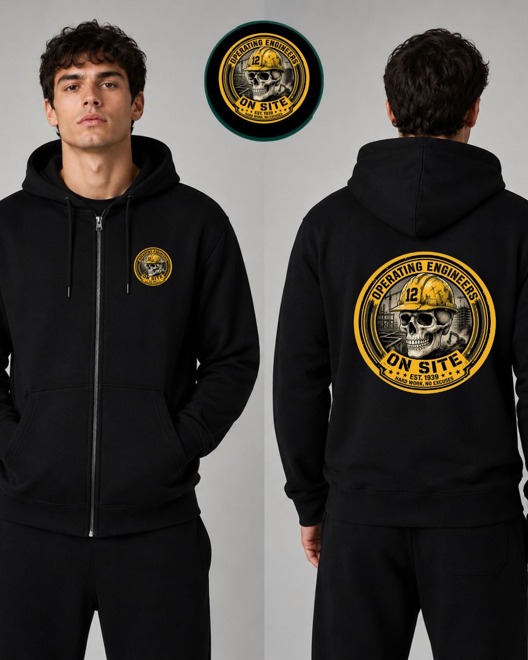 Operating Engineers On-Site Skull Zip-UP Hoodie