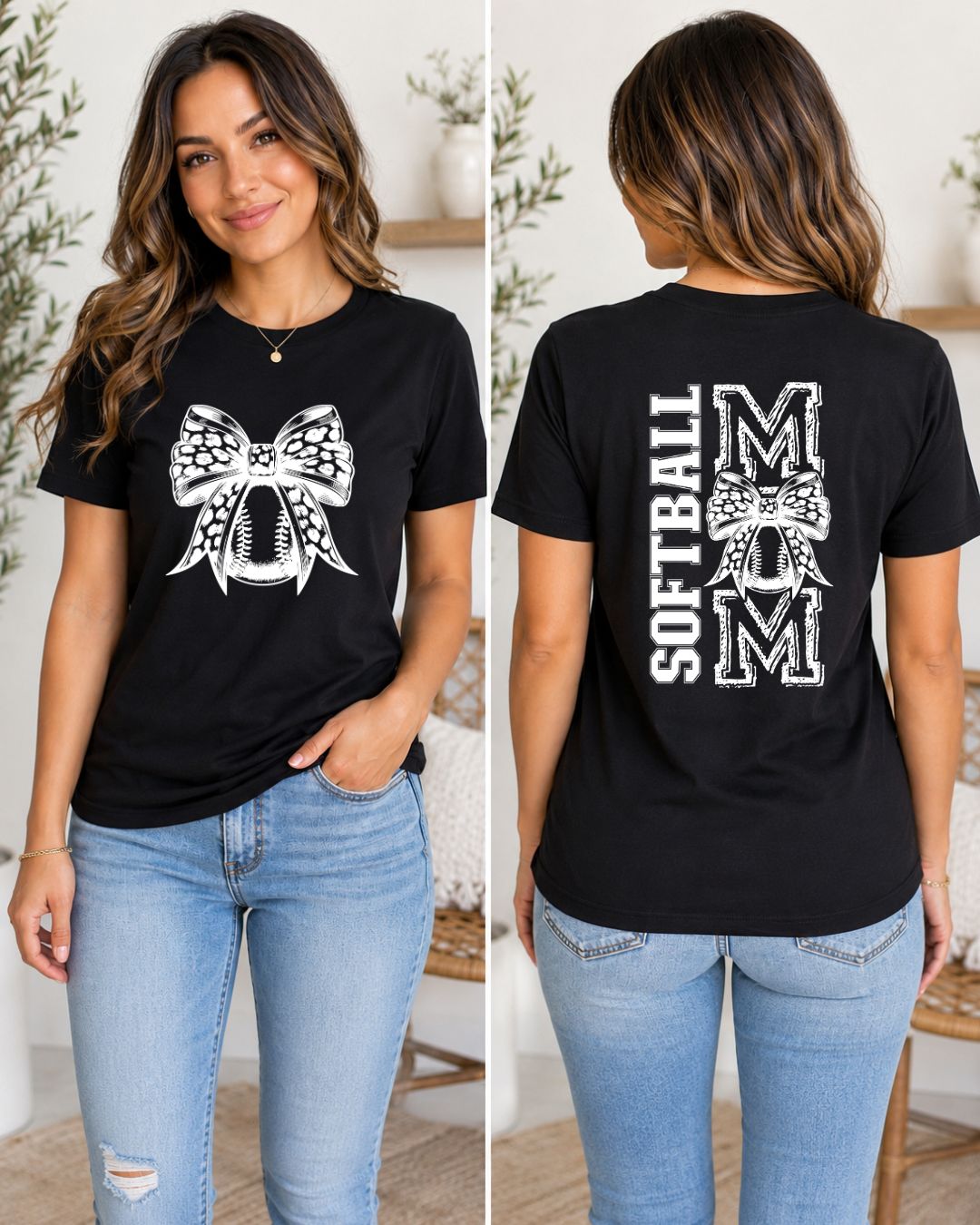 Softball Mom with front bow and back image