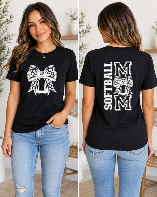 Softball Mom with front bow and back image
