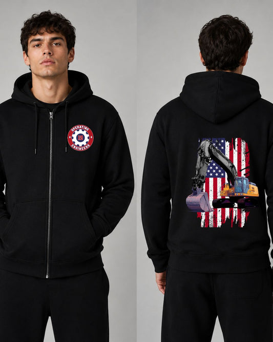 Operating Engineers Flag Excavator Zip-Up Hoodie