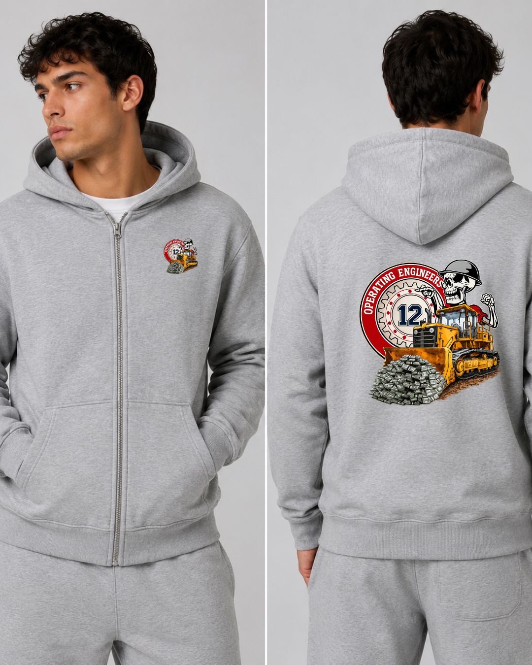 Operating Engineers IUOE The Working Class Shoveling Money Zip-Up Hoodie