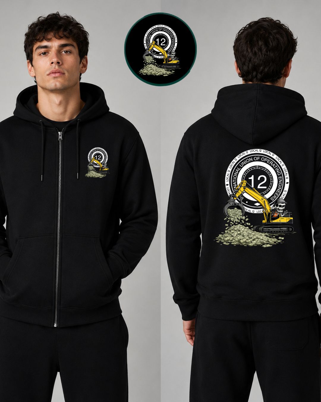 Excavator Skull Scraping $$ with 12 steam gauge Zip-Up Hoodie