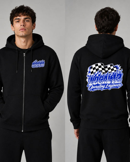 Checkered board Flames Local 12 Operating Engineers Zip-Up Hoodie