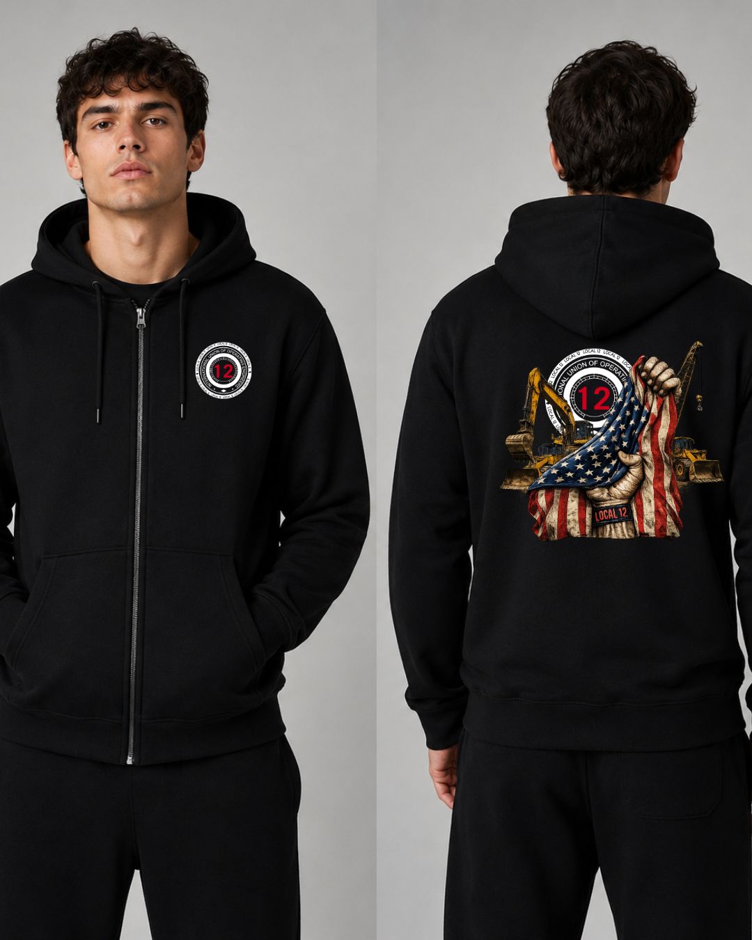 Patriotic Flag with equipment local 12 Zip-Up Hoodie