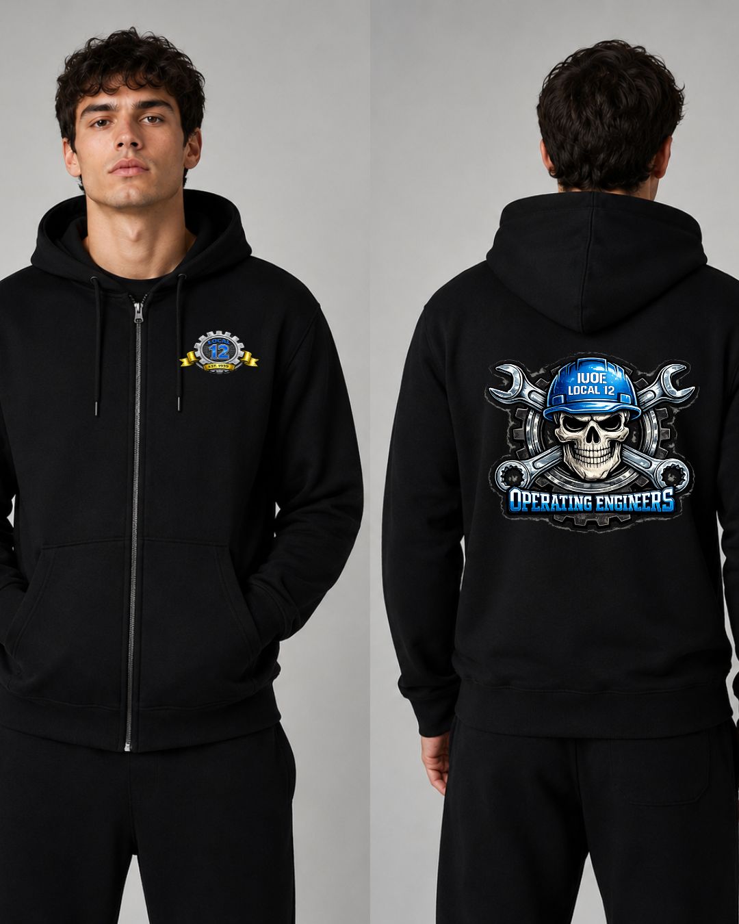Blue Skull Zip-Up unisex Hoodie Operating Engineers Local 12