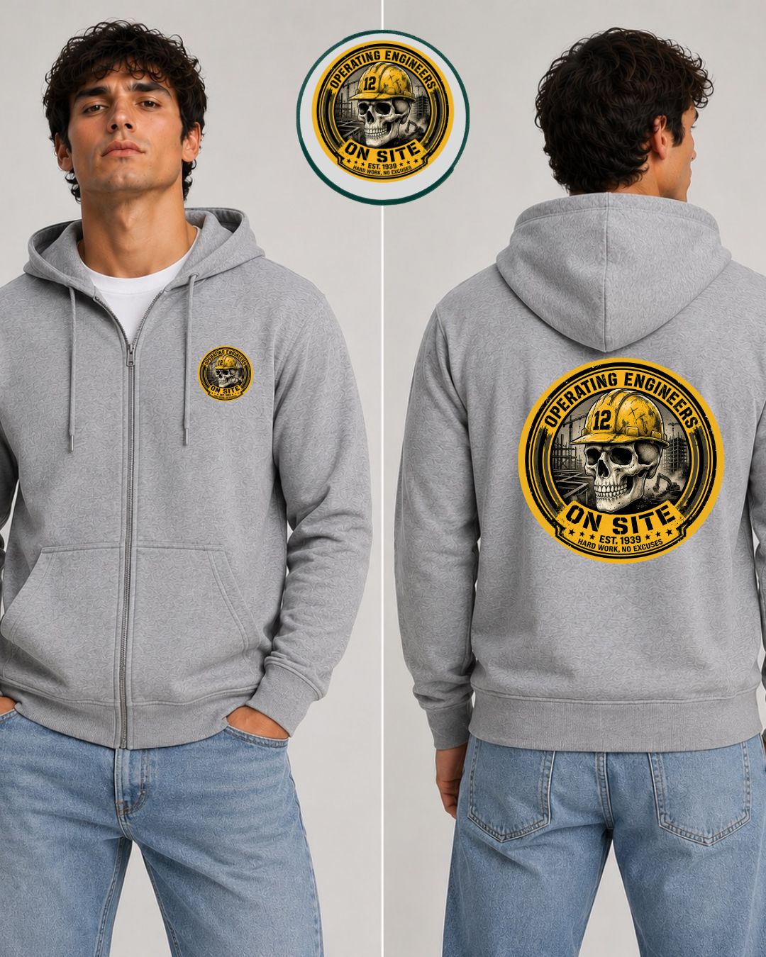 Operating Engineers On-Site Skull Zip-UP Hoodie