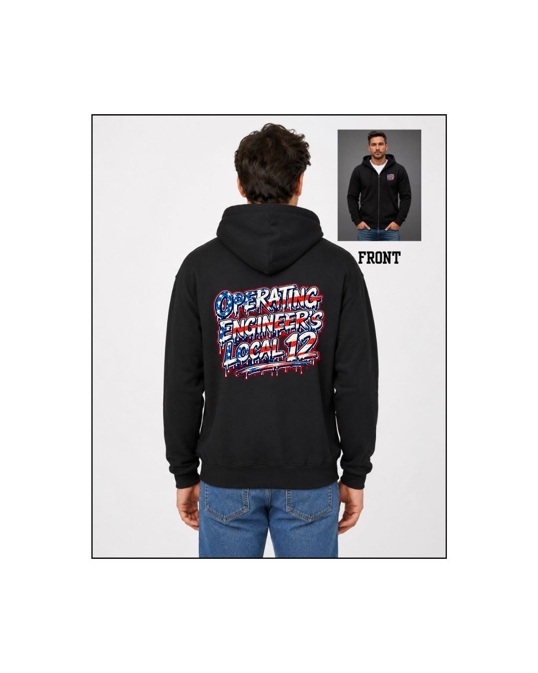 Red White Blue Operating Engineers Drip  Zip-Up Hoodie