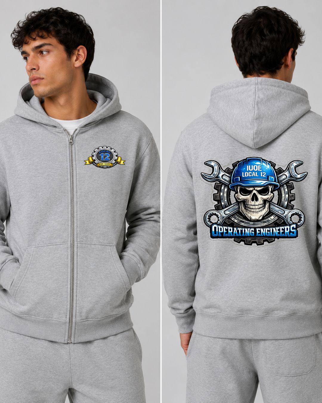 Blue Skull Zip-Up unisex Hoodie Operating Engineers Local 12