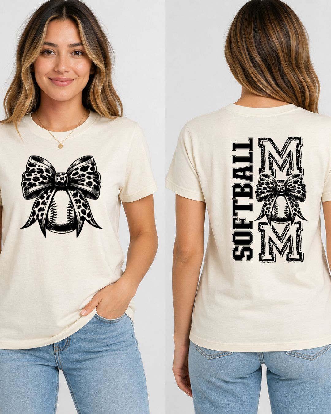 Softball Mom with front bow and back image