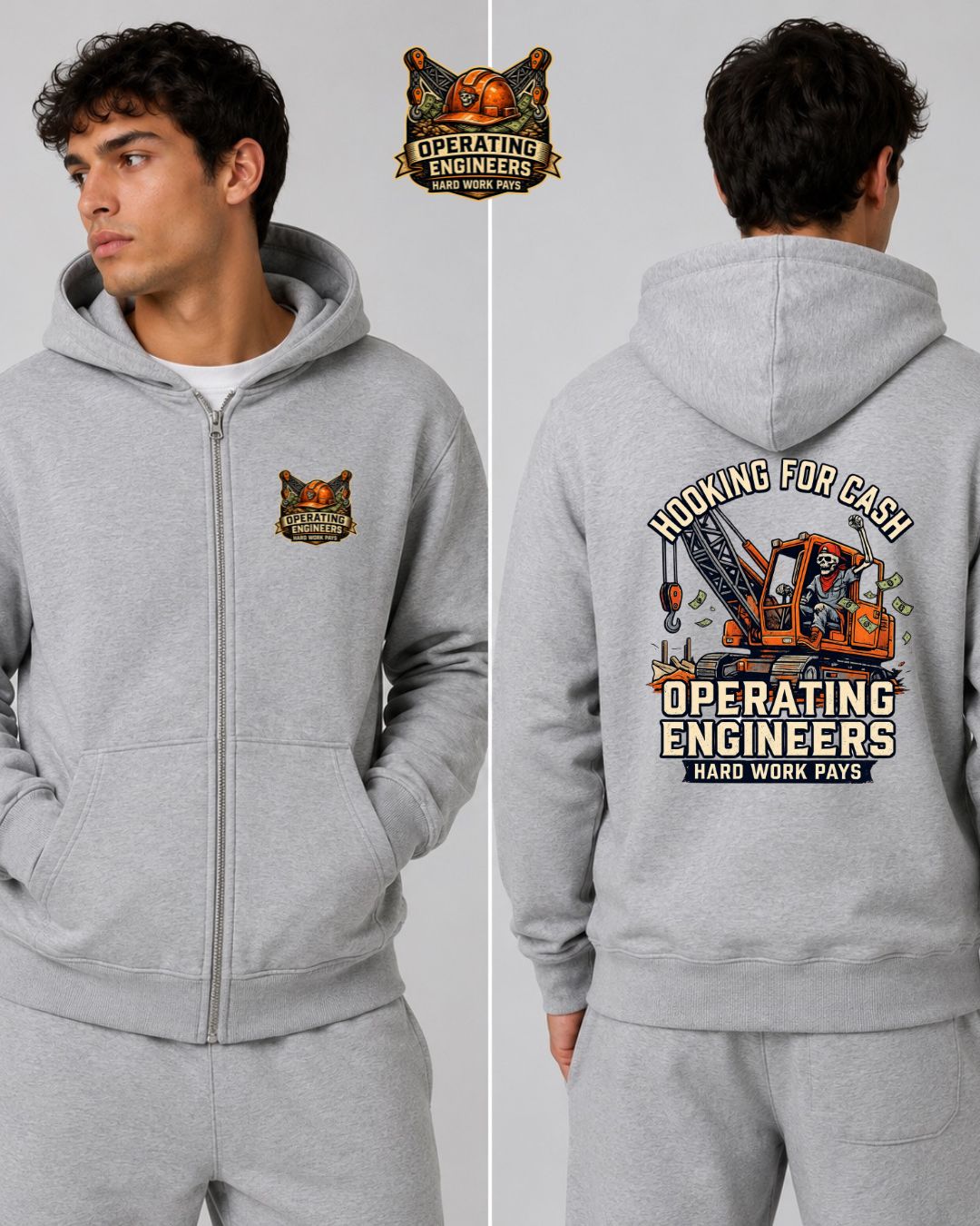 Hooking for Cash Crane Operator Zip-Up Hoodie