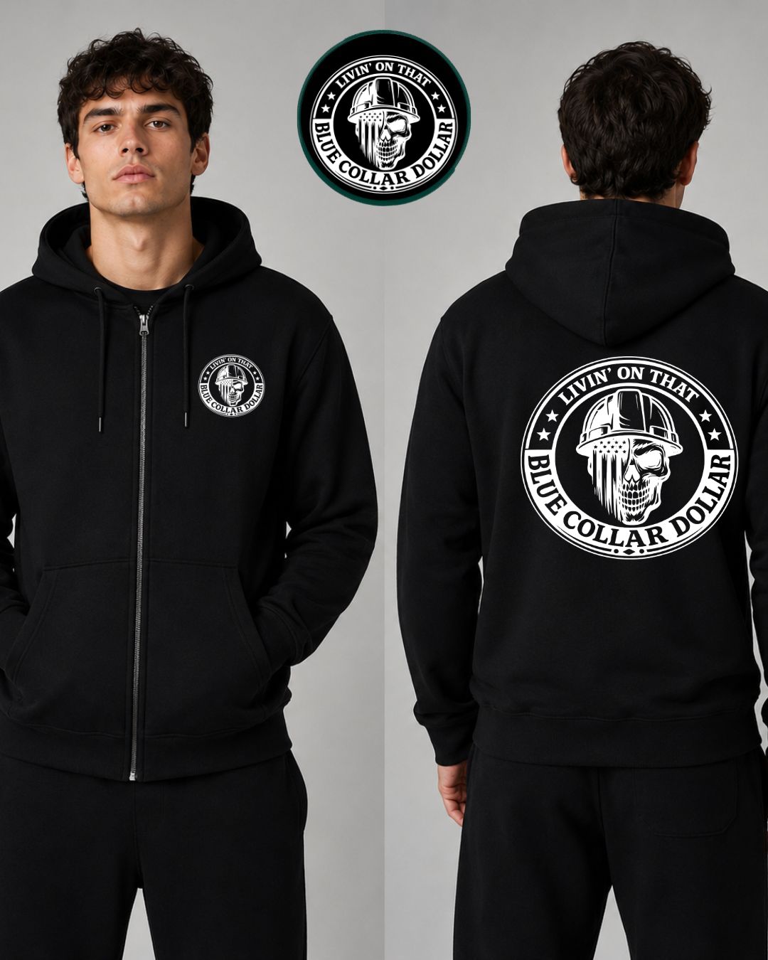 Livin on that Blue Collar Dollar Men's Zip-Up Hoodie