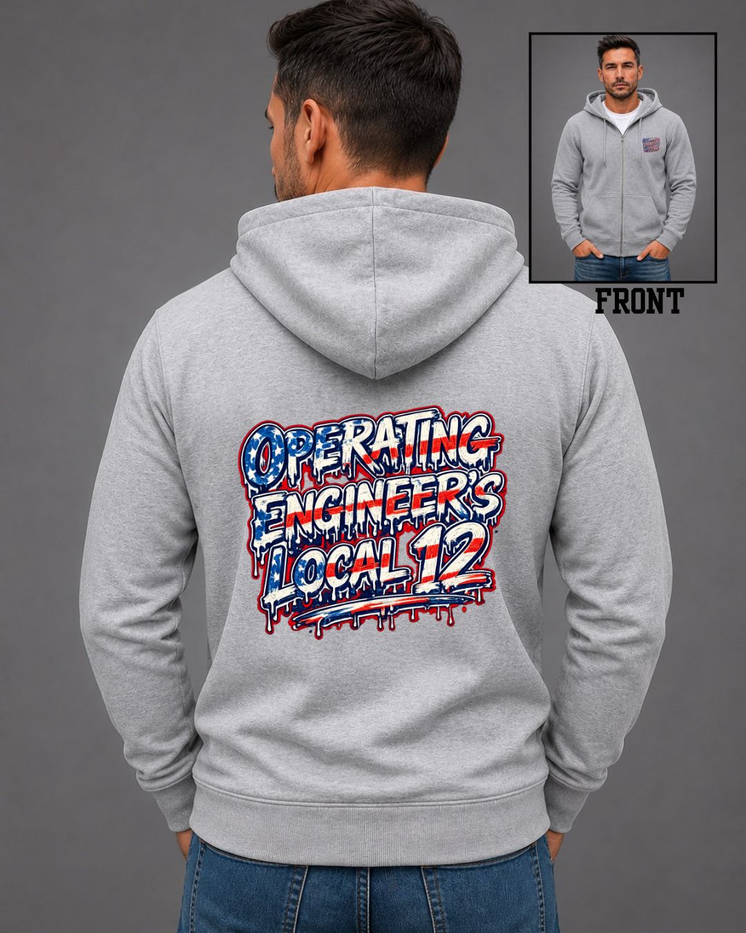 Red White Blue Operating Engineers Drip  Zip-Up Hoodie